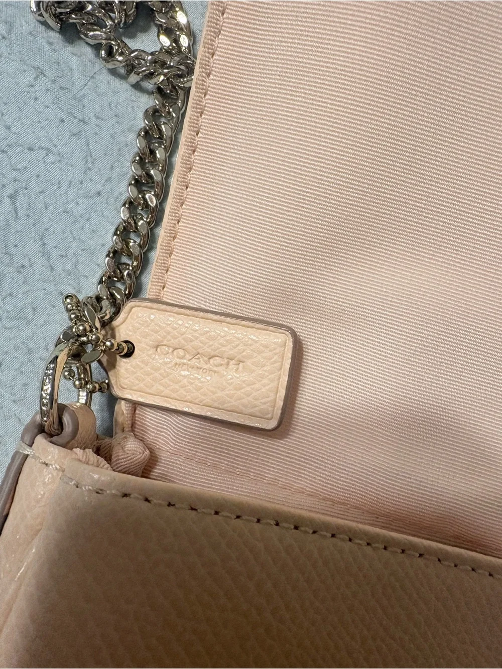 Coach Peach Leather Mini Bag with Gold Chain